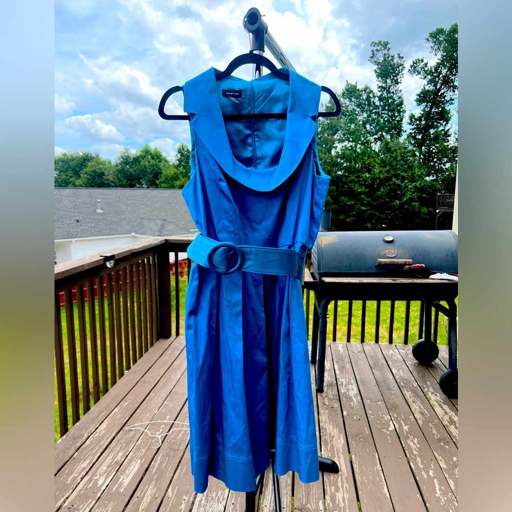 Blue Turquoise modest spends dress size 12 with belt business casual sleeveless